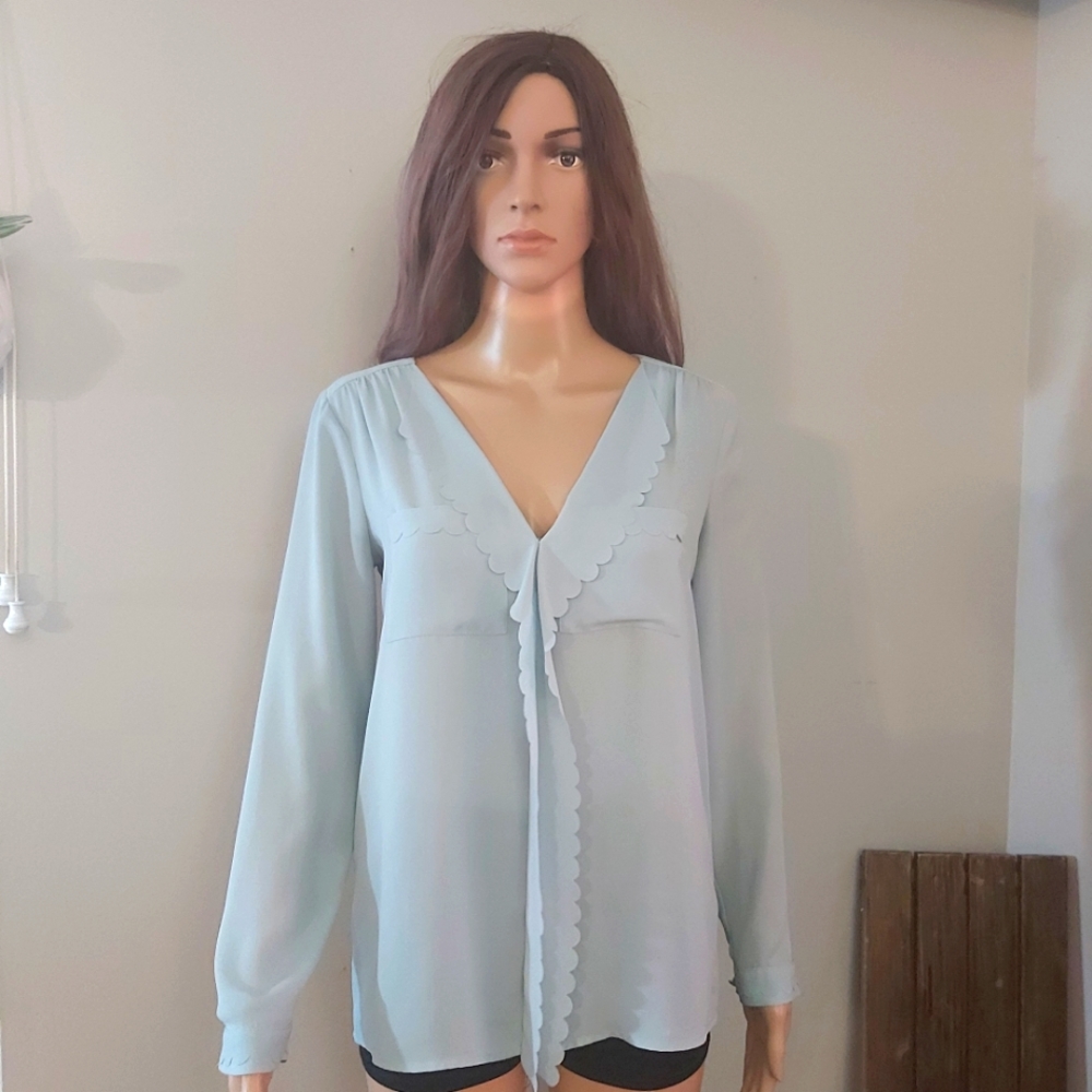 HD in Paris top size 2 Blue Green Light Weight Chiffon Flowy Long Sleeves